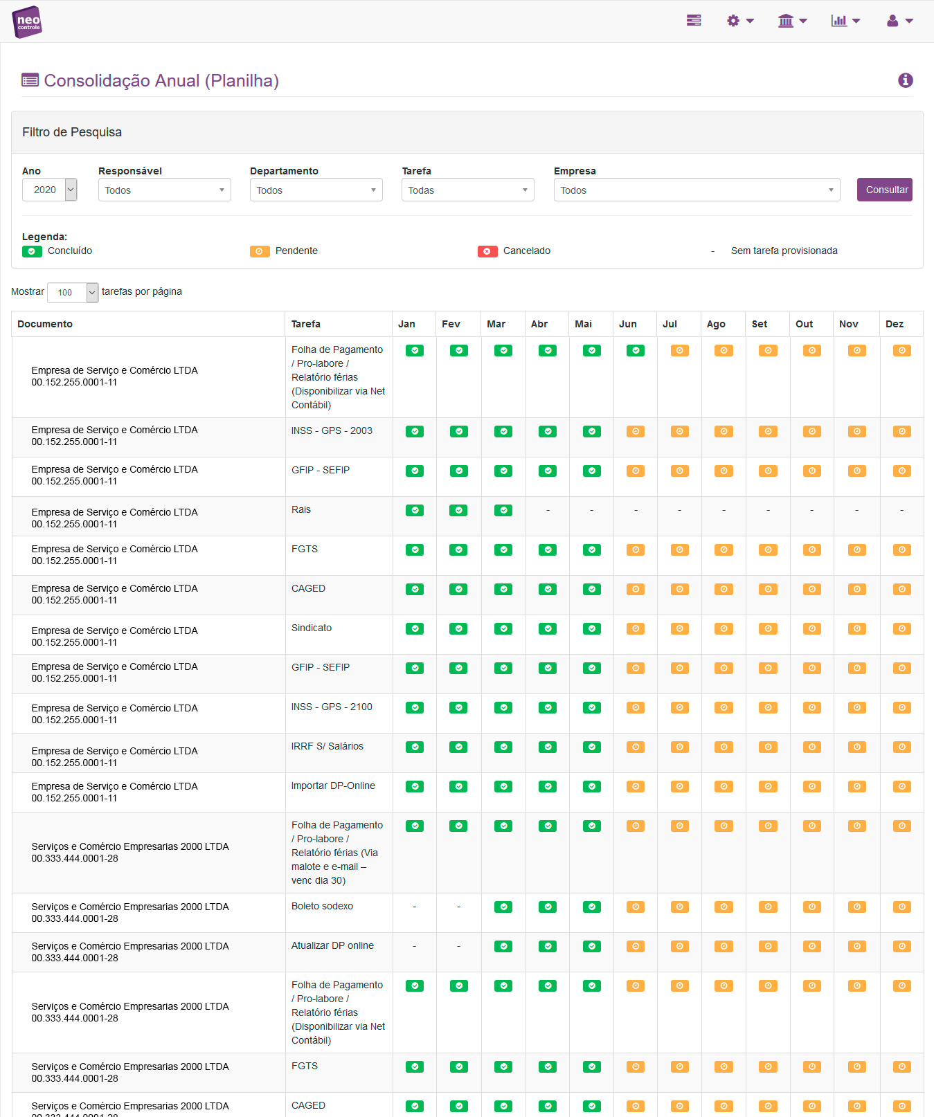 Consolidao de tarefas No Neo Controle